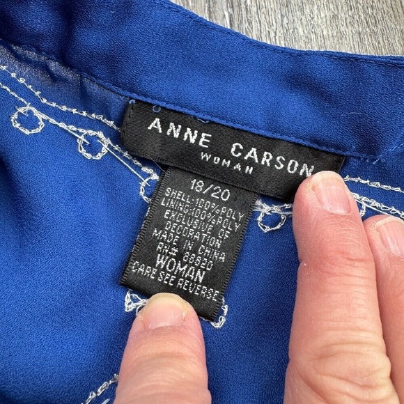 Anne Carson Women's 18 20‎ Blouse Embroidered Blue Long Sleeve Top - Picture 2 of 5